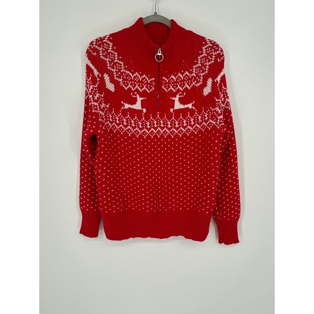 Aerie Womens Small Petite Fair Isle Reindeer Nordic Christmas Sweater Ski Lodge
